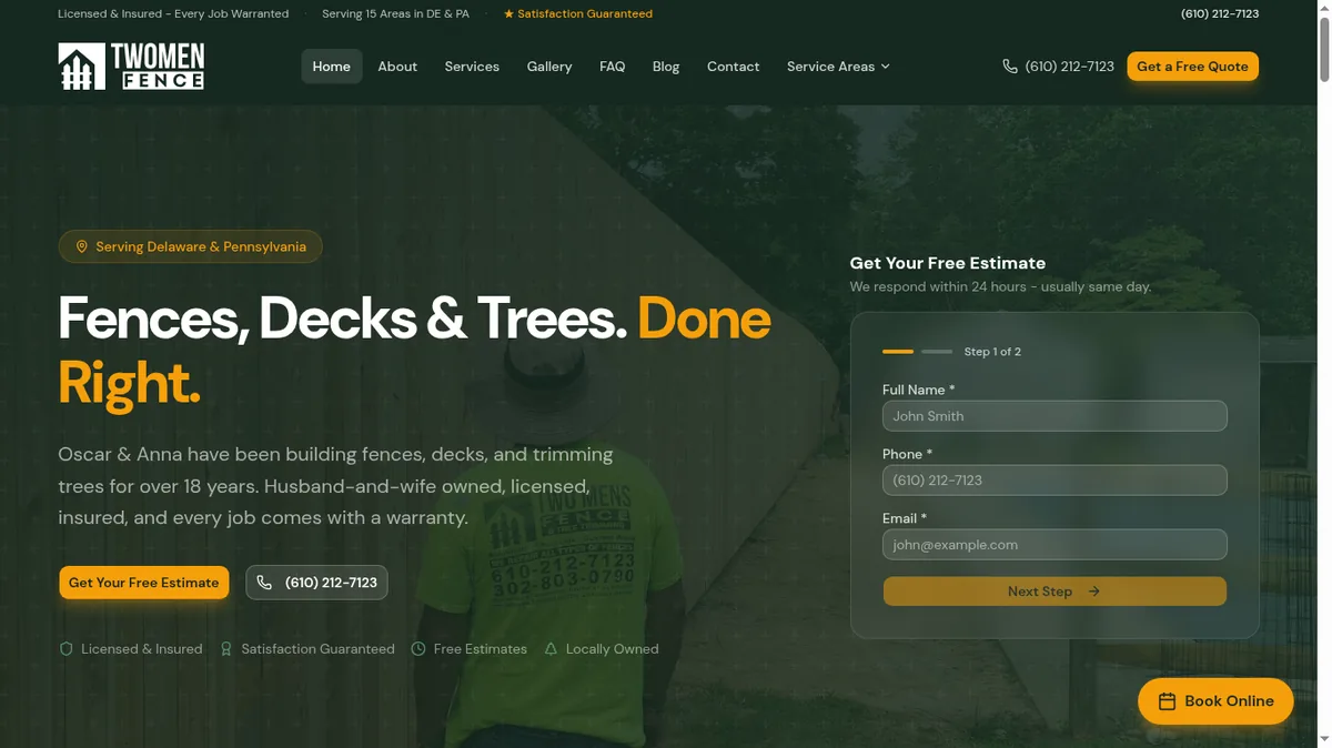 Two Men Fence website designed by Zero Degree Media