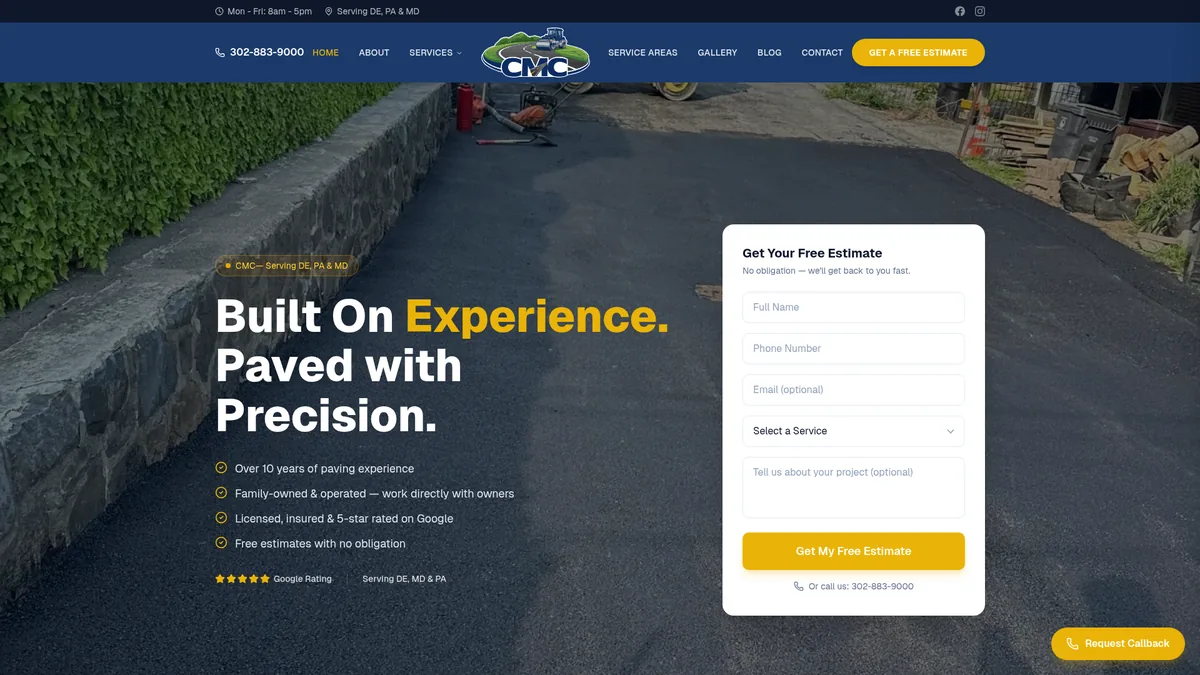 Campos Mora Construction website designed by Zero Degree Media